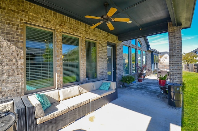 view of patio / terrace featuring an outdoor living space and ceiling fan