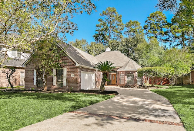 view of front of house featuring a front yard and a garage