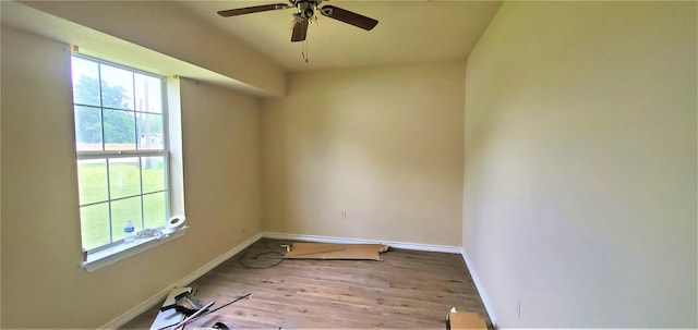 spare room with ceiling fan and light hardwood / wood-style floors