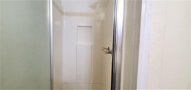 bathroom featuring a shower with door