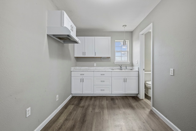 laundry area with sink and dark hardwood / wood-style floors