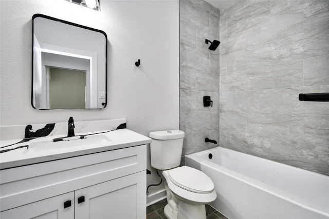 full bathroom with tile patterned flooring, vanity, toilet, and tiled shower / bath combo