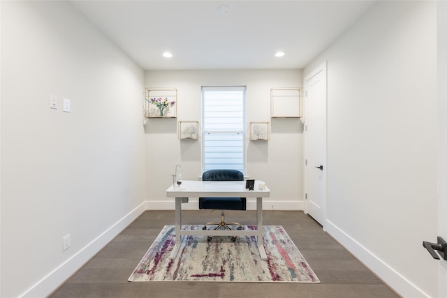 office space featuring dark hardwood / wood-style flooring