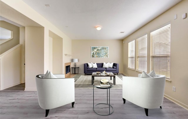 living room with light hardwood / wood-style floors