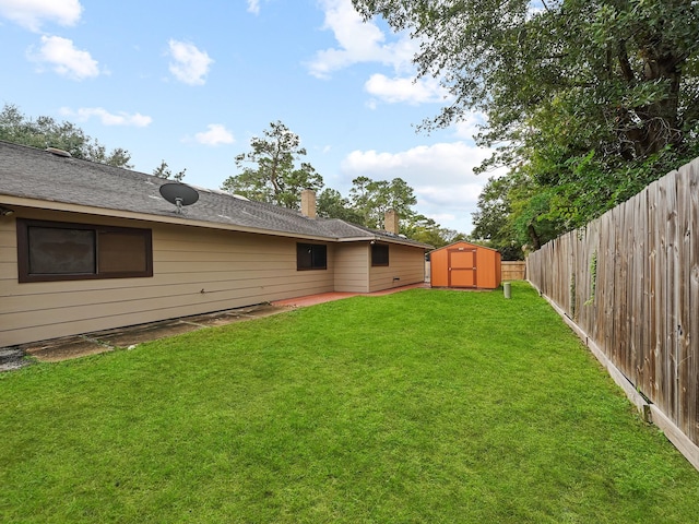 view of yard with a storage shed