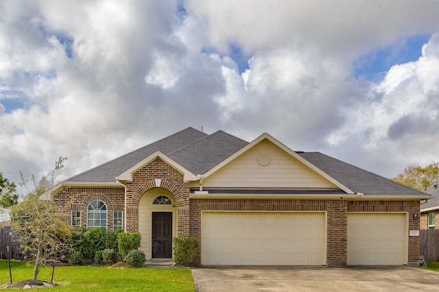 view of front facade with a garage and a front lawn