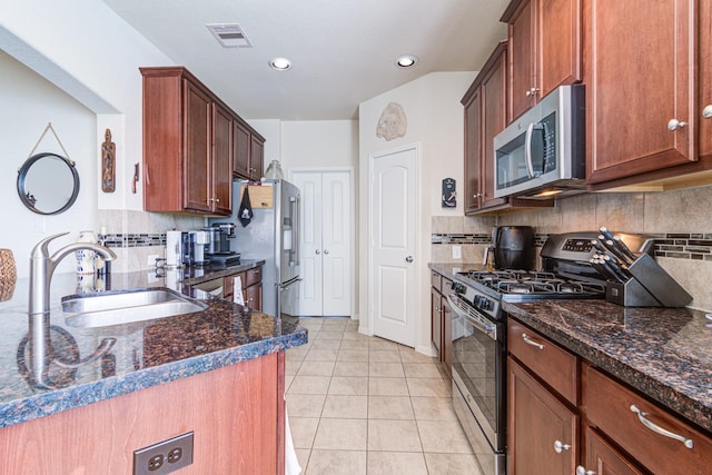 kitchen featuring decorative backsplash, sink, and appliances with stainless steel finishes