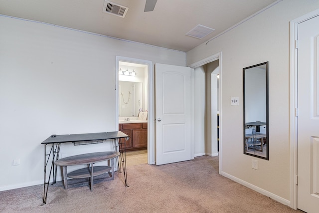 miscellaneous room featuring sink and light carpet