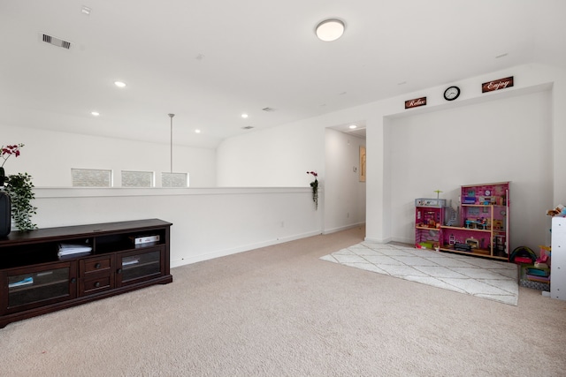 playroom with light carpet