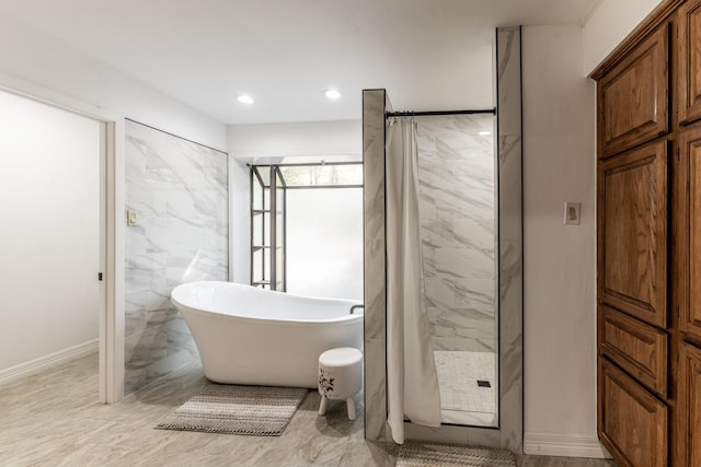 bathroom with independent shower and bath