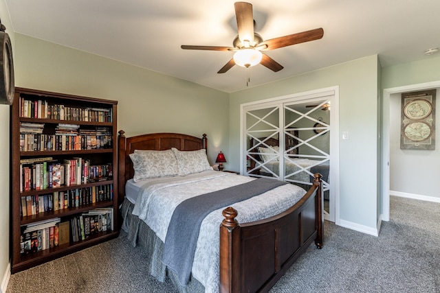 bedroom featuring ceiling fan and carpet floors