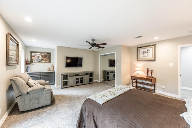 bedroom featuring carpet flooring and ceiling fan