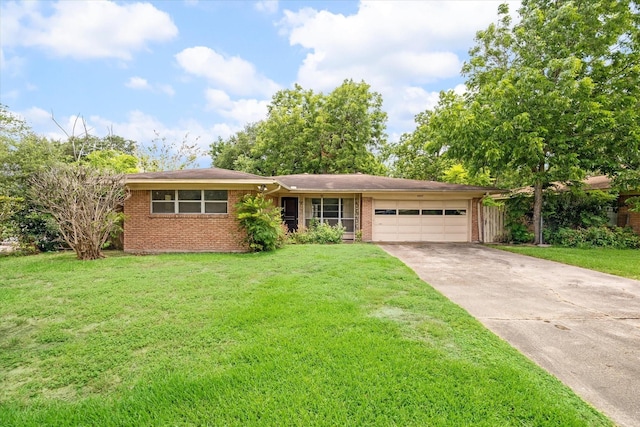 single story home with a front lawn and a garage