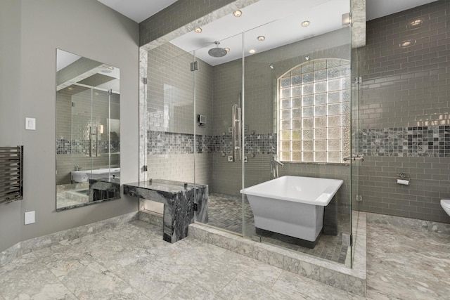 bathroom featuring plus walk in shower