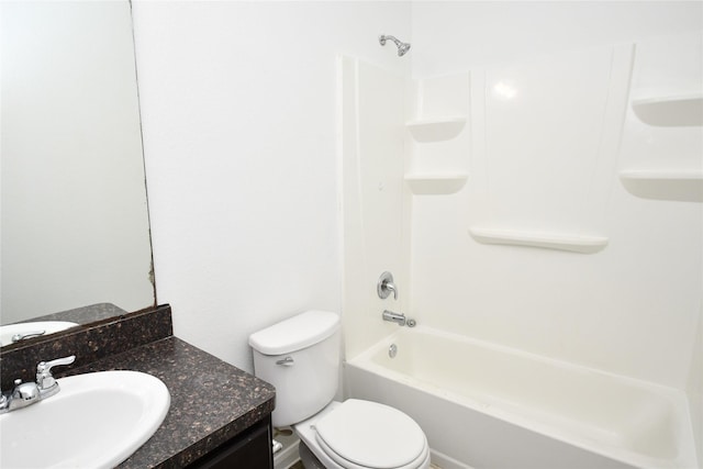 full bathroom with vanity, bathtub / shower combination, and toilet