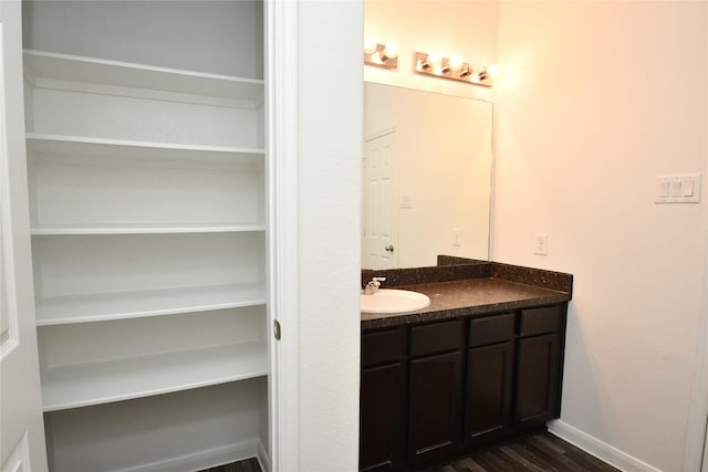 bathroom featuring hardwood / wood-style floors and vanity