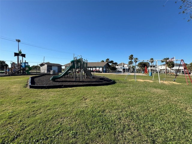 view of jungle gym with a yard