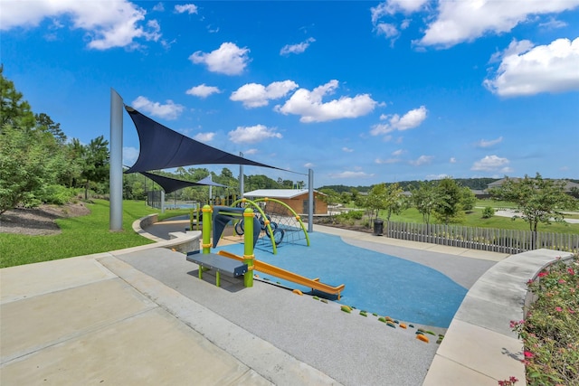 view of jungle gym with a yard