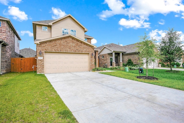 front facade featuring a front lawn and a garage