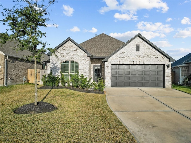 view of front facade with a garage and a front yard