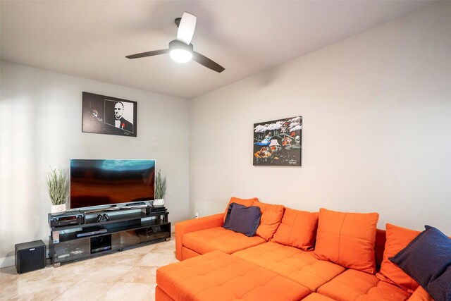 living room featuring ceiling fan