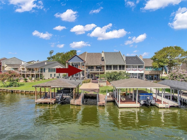 view of dock featuring a water view