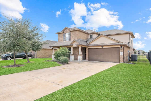 view of front of home with a front yard and central AC