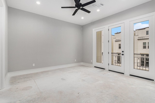 spare room featuring ceiling fan