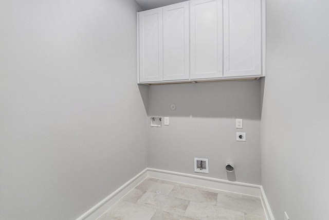 laundry area with cabinets, electric dryer hookup, washer hookup, and hookup for a gas dryer