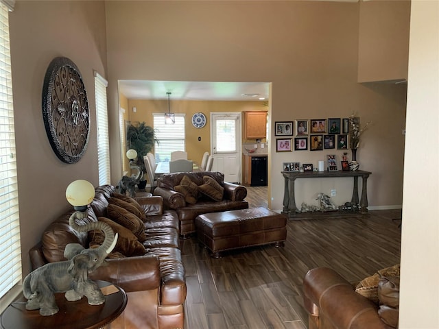 living room with dark wood-type flooring