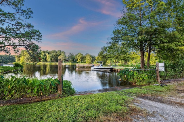 property view of water featuring a boat dock