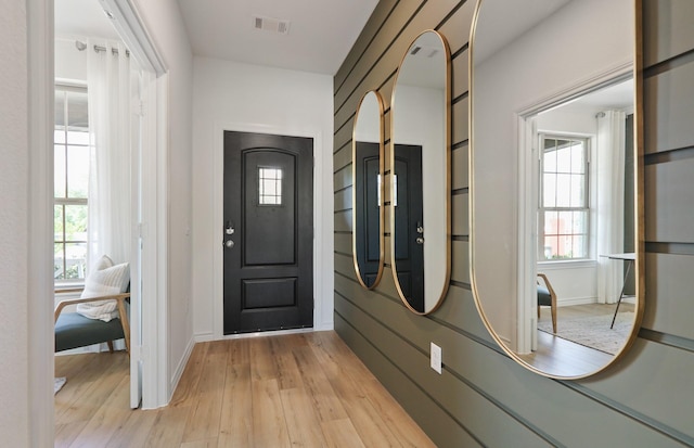 foyer featuring light wood-type flooring and a healthy amount of sunlight