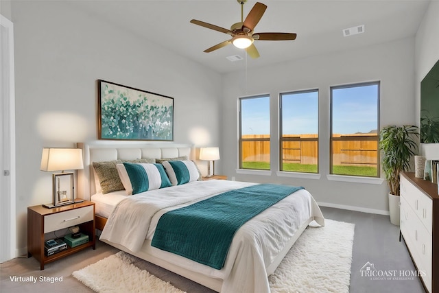 bedroom featuring ceiling fan