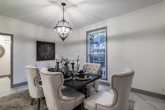 dining room featuring crown molding and a chandelier