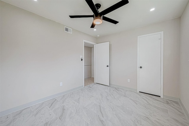 unfurnished bedroom with ceiling fan