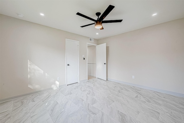 unfurnished bedroom featuring ceiling fan