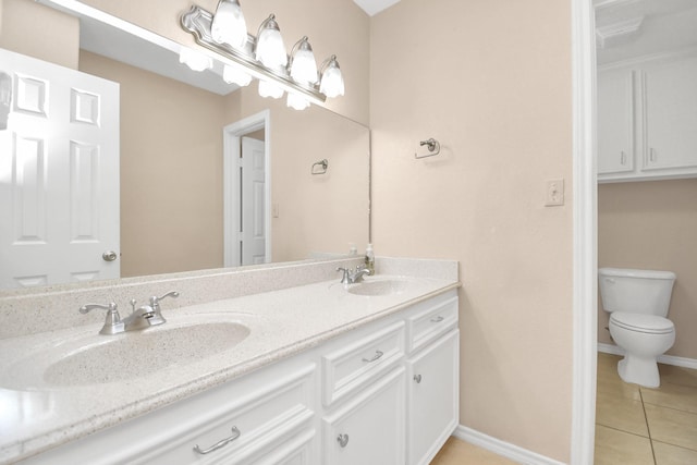 bathroom with tile patterned flooring, vanity, and toilet