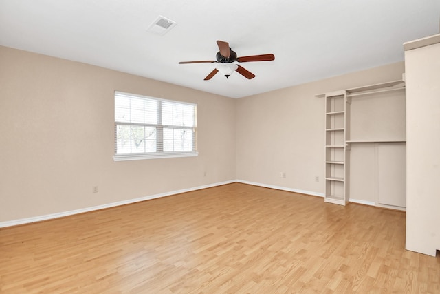 unfurnished bedroom featuring ceiling fan and light hardwood / wood-style floors