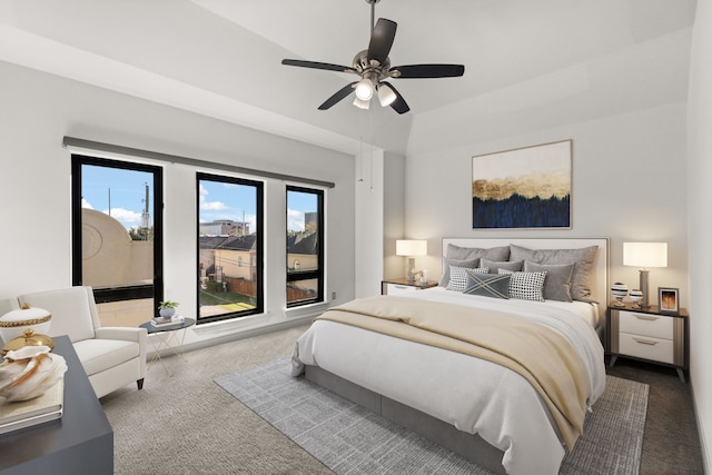 bedroom with carpet floors and ceiling fan