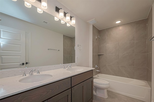 28212 Cedar Peak Dr, Spring, TX 77386 - full bathroom with tile patterned floors, double vanity, and bathtub / shower combination