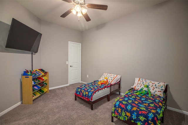 bedroom with carpet flooring and ceiling fan