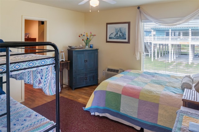 bedroom featuring wood-type flooring and ceiling fan