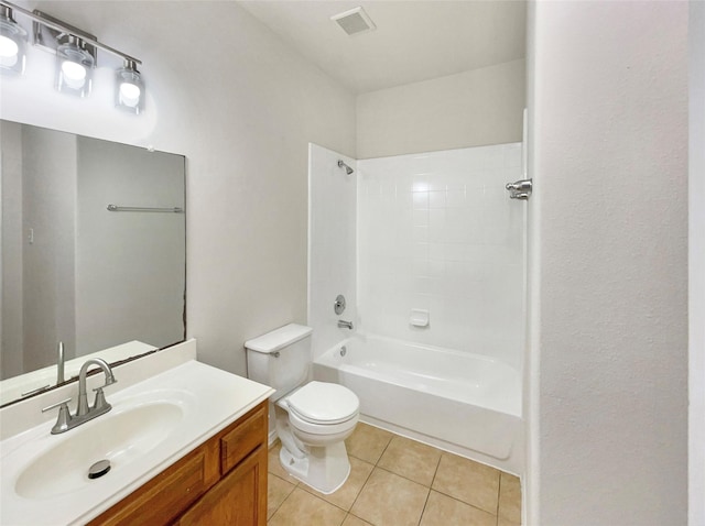 full bathroom featuring tile patterned floors, shower / washtub combination, vanity, and toilet