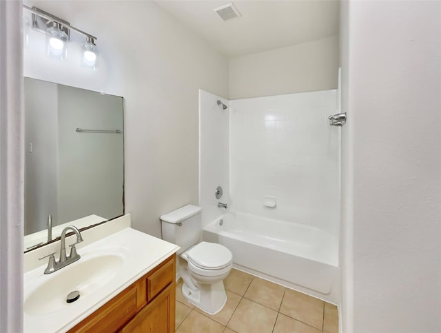 full bathroom with shower / tub combination, tile patterned flooring, vanity, and toilet