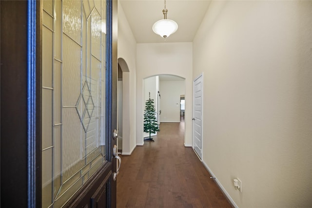 hall with dark hardwood / wood-style flooring