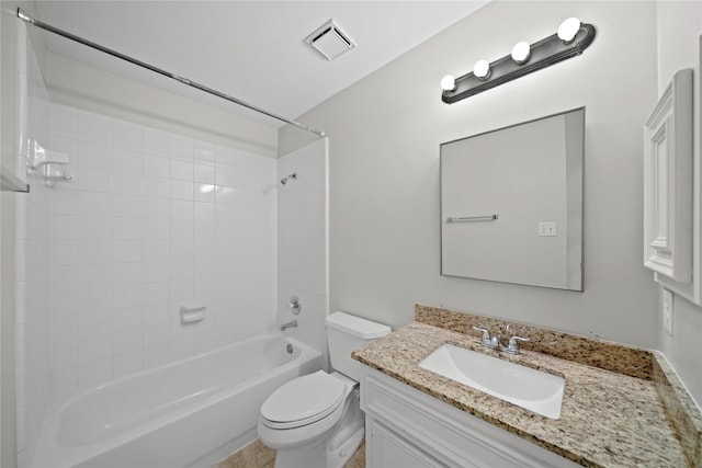 full bathroom with toilet, vanity, and  shower combination