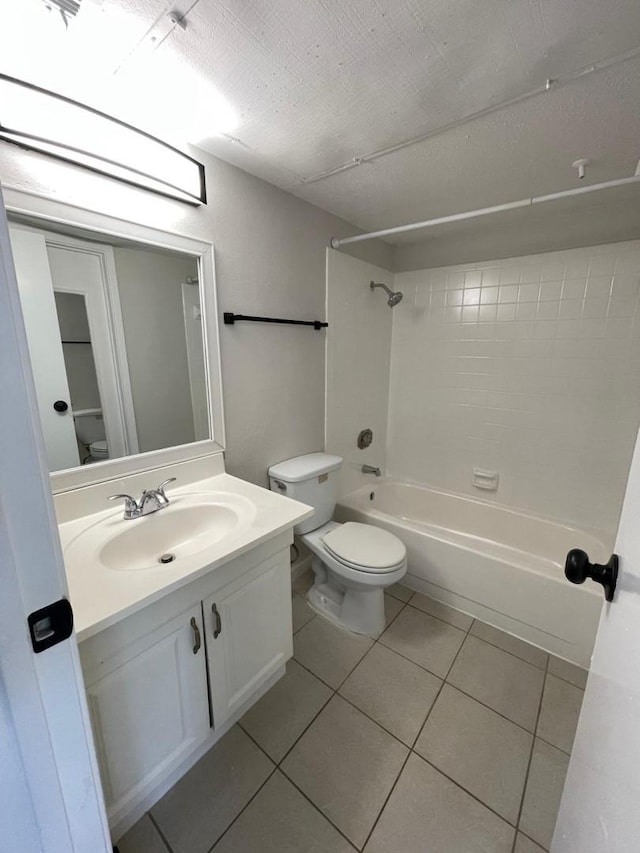 full bathroom featuring tile patterned flooring, vanity, shower / bath combination, and toilet