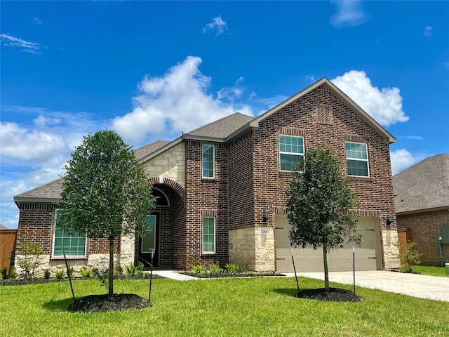 view of front of house featuring a front yard and a garage