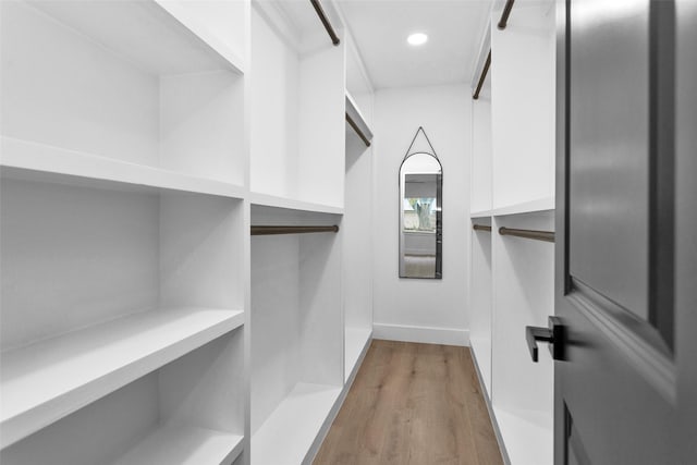 spacious closet featuring light hardwood / wood-style floors