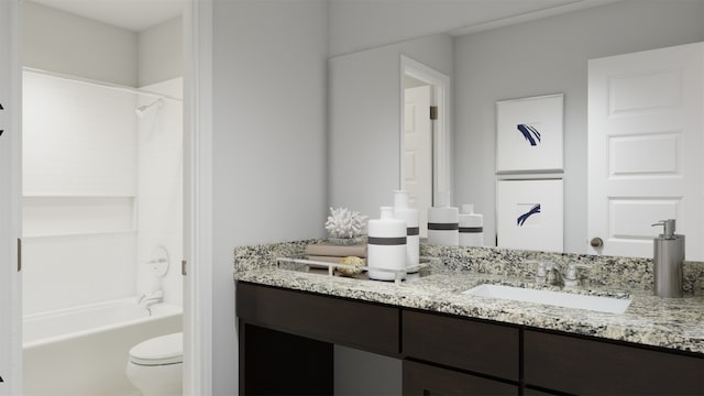 full bathroom featuring shower / tub combination, vanity, and toilet